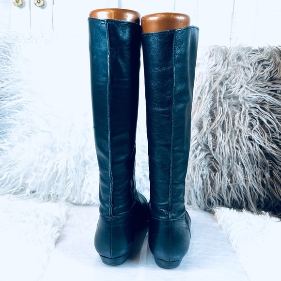 Vintage Boho Biker CHIC Black Riding Back Seam Leather Calf Boots sz 7M - Picture 5 of 12